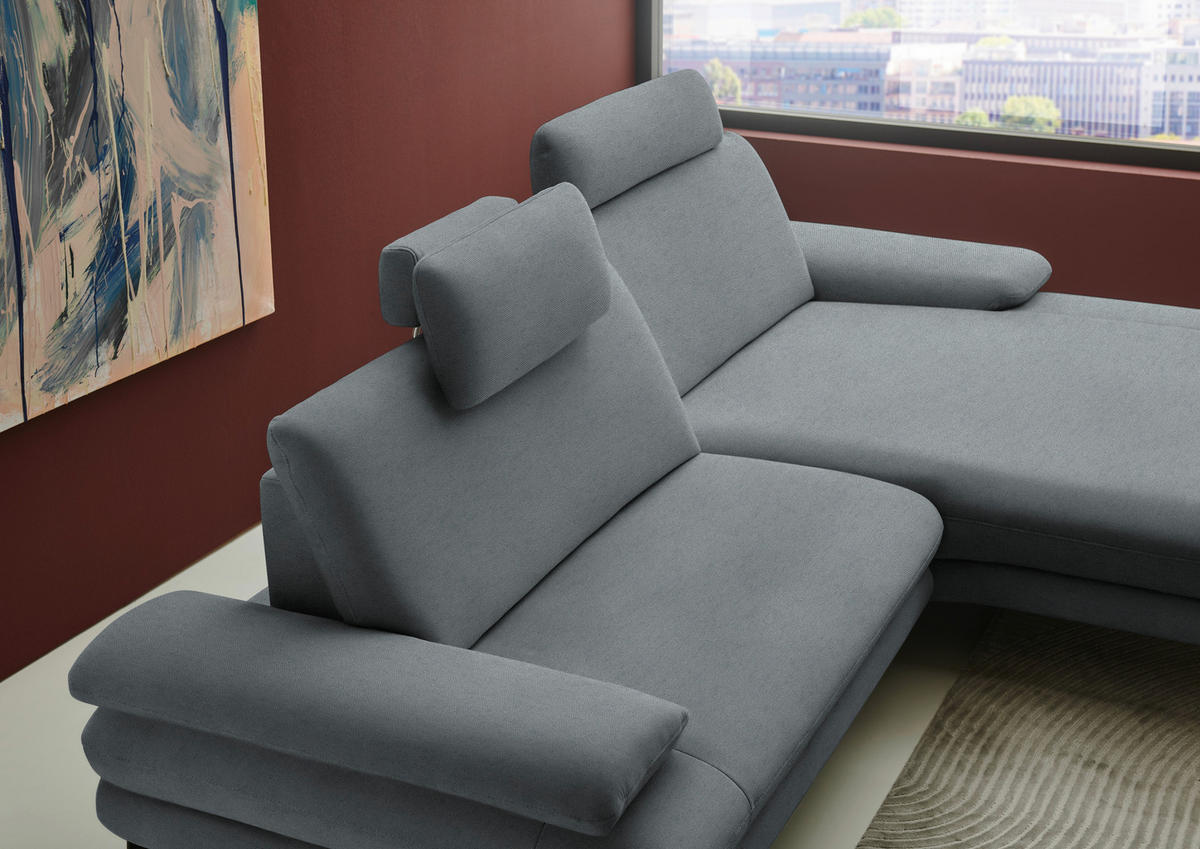 ECKSOFA Chenille, Flachgewebe Dunkelgrau  - Dunkelgrau/Schwarz, Design, Textil/Metall (284/180cm) - Dieter Knoll