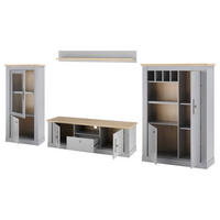 WOHNWAND 4-teilig  in Eichefarben, Hellgrau  346/170/44 cm  - Eichefarben/Silberfarben, Design, Holzwerkstoff/Metall (346/170/44cm) - MID.YOU