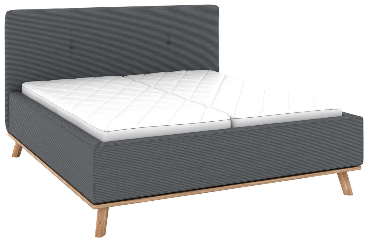 POLSTERBETT 160/200 cm,  in Grau, Matratze, Lattenrost, Bettkasten, H2 + H3 = mittel + fest  - Eichefarben/Weiß, Design, Holz/Textil (160/200cm) - Musterring
