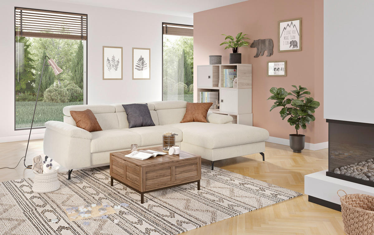 ECKSOFA in Cord Beige  - Beige/Schwarz, Design, Textil/Metall (244/166cm) - Livetastic