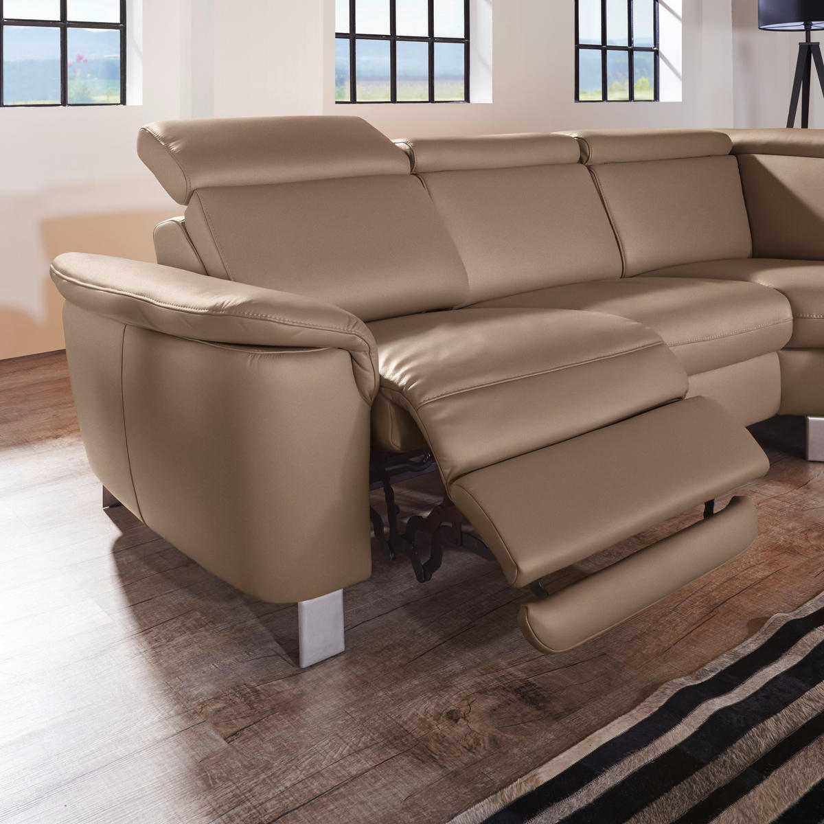 ECKSOFA in Echtleder Braun  - Alufarben/Braun, Design, Leder/Metall (271/239cm) - Cantus