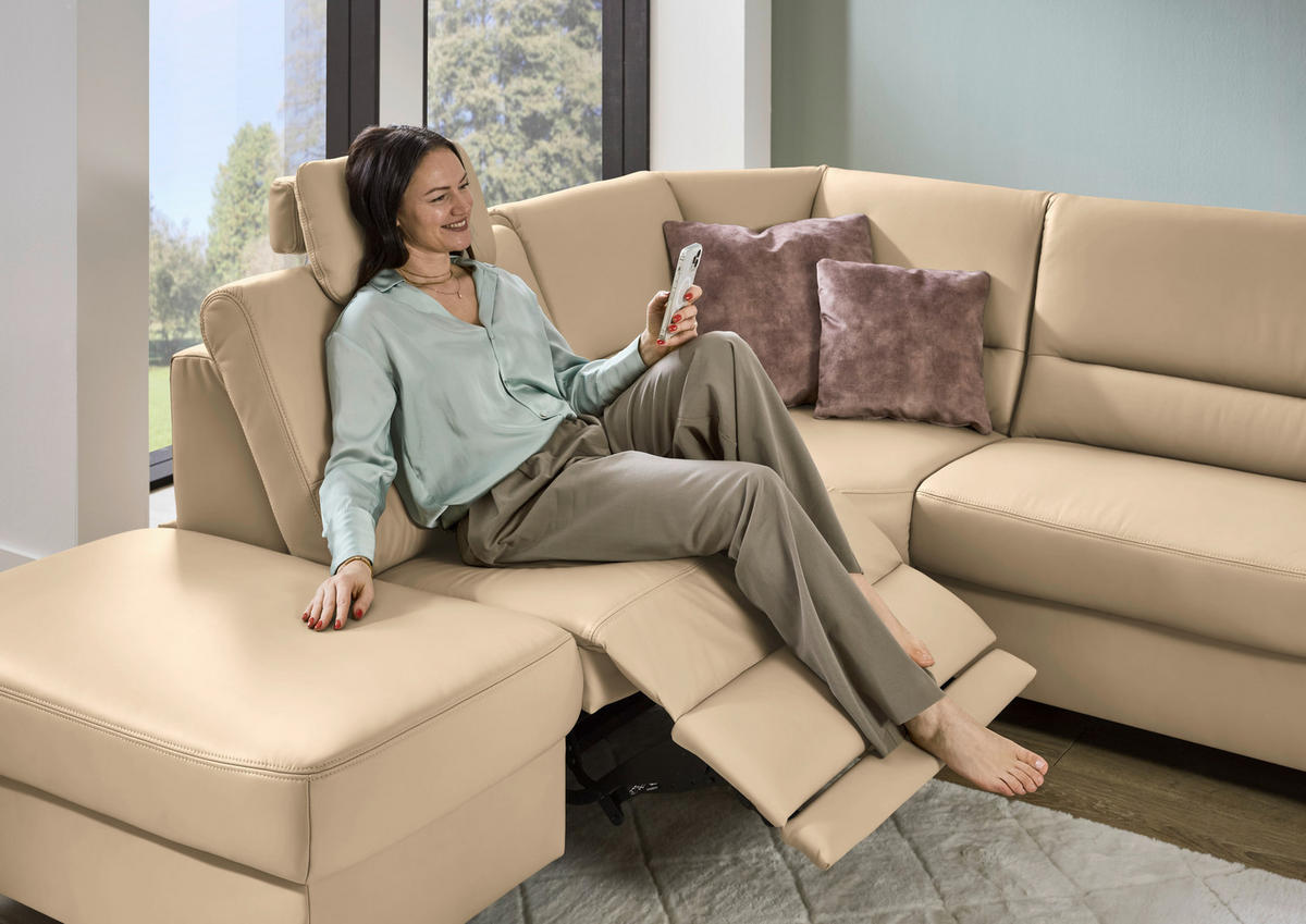 ECKSOFA  in Echtleder Beige  249/290 cm  - Beige/Schwarz, KONVENTIONELL, Leder/Metall (249/290cm) - Beldomo Premium