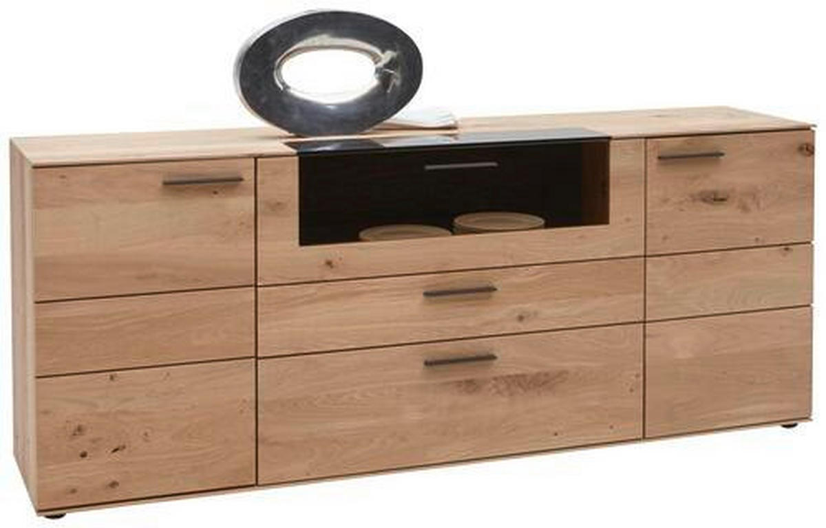 SIDEBOARD Lavia  in 192/77/44 cm  - Eichefarben/Anthrazit, Natur, Glas/Holz (192/77/44cm) - Valnatura