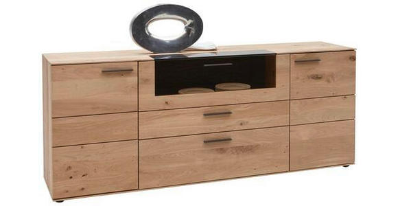 SIDEBOARD Kerneiche vollmassiv Eichefarben  - Eichefarben/Anthrazit, Natur, Glas/Holz (192/77/44cm) - Valnatura