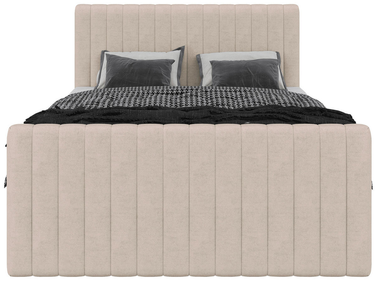 BOXBETT 140/200 cm,  in Creme, gepolstertes Kopfteil, Bettkasten, Topper, Matratzen, H3 + H3 = fest  - Creme/Schwarz, Basics, Kunststoff/Textil (140/200cm) - Chameo