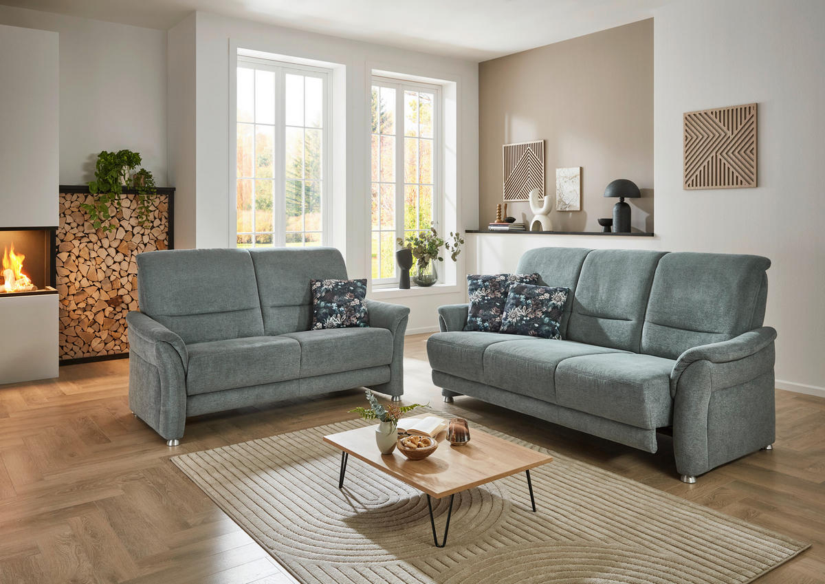 SITZGARNITUR Flachgewebe Graublau  - Graublau/Alufarben, Konventionell, Textil/Metall (198/172/96/93cm) - Beldomo Premium