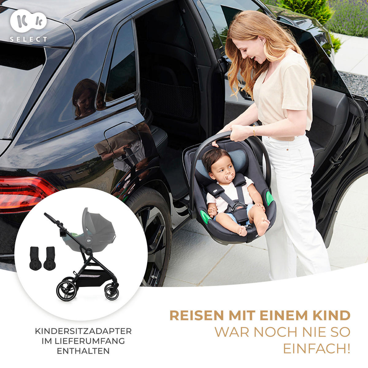 BUGGY Yoxi  - Schwarz Hochglanz/Beigebraun, Basics, Kunststoff/Textil (59/91/106cm) - Kinderkraft