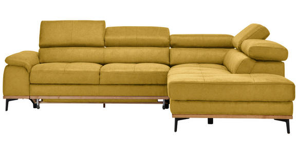 ECKSOFA  in Webstoff Gelb Bettkasten, Schlaffunktion, Kopfteilverstellung  282/226 cm  - Gelb/Schwarz, Natur, Holz/Textil (282/226cm) - Novel
