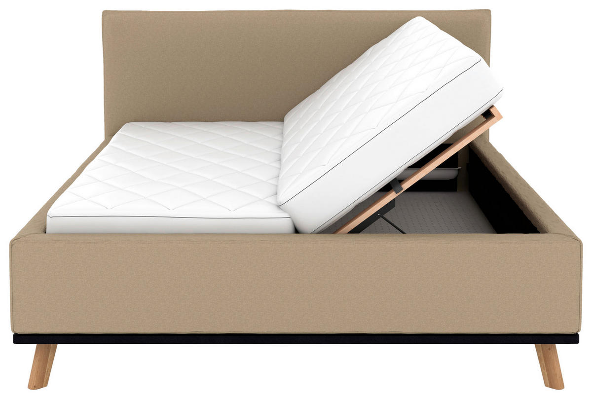 POLSTERBETT Matratze, Lattenrost, Bettkasten 180/200 cm  in Beige  - Eichefarben/Beige, Design, Holz/Textil (180/200cm) - Musterring