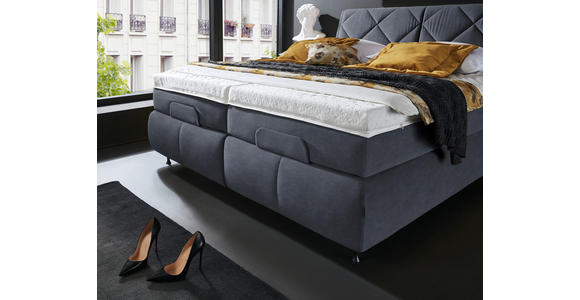 BOXSPRINGBETT 180/200 cm  in Blaugrau  - Blaugrau/Schwarz, KONVENTIONELL, Textil/Metall (180/200cm) - Dieter Knoll