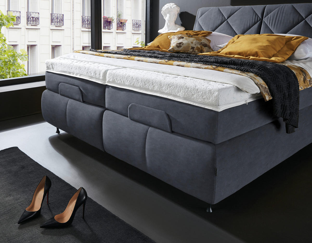 BOXSPRINGBETT 180/200 cm  in Blaugrau  - Blaugrau/Schwarz, Konventionell, Textil/Metall (180/200cm) - Dieter Knoll