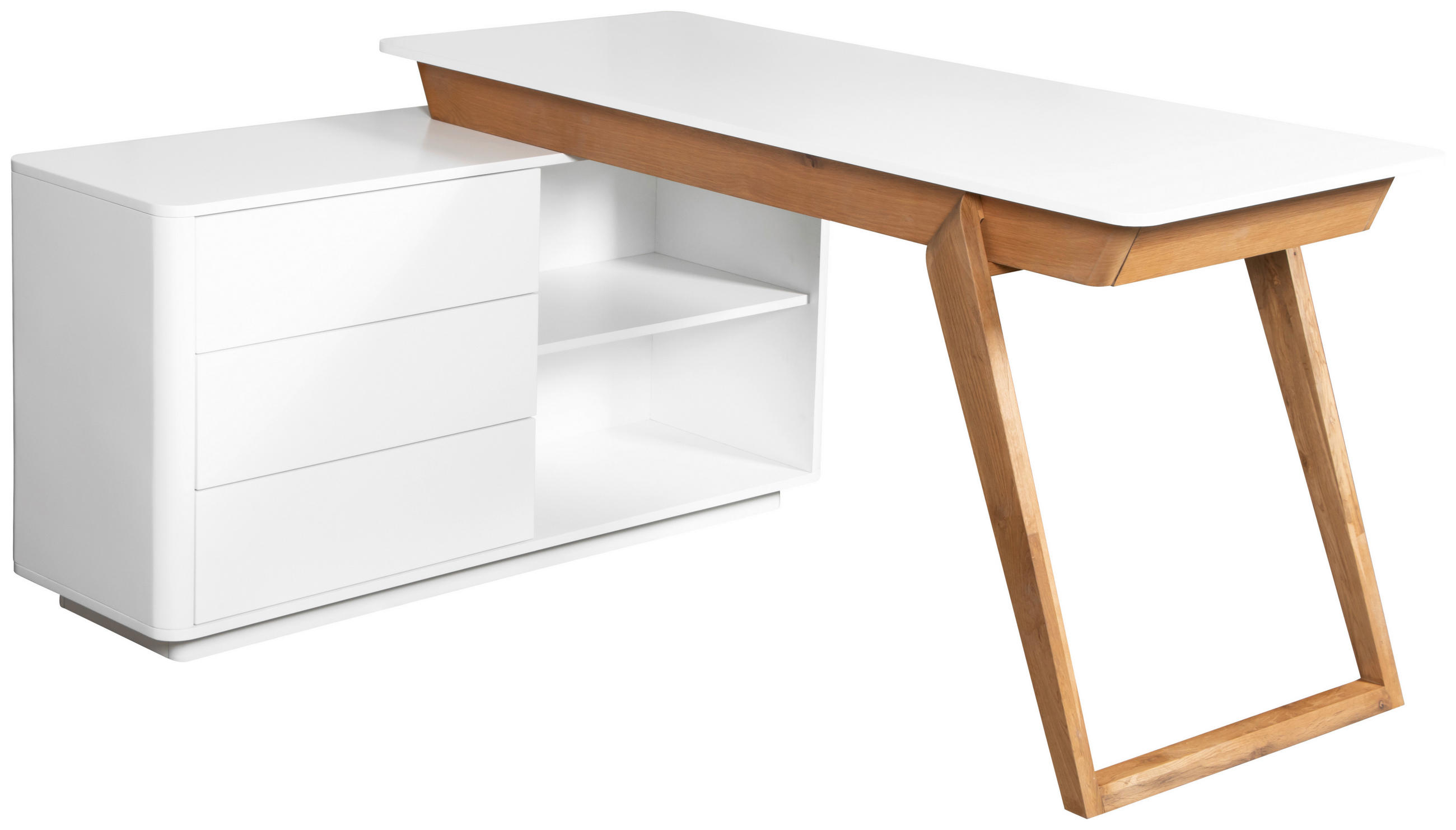 SAROKÍRÓASZTAL  - tölgyfa színű/fehér, Modern, faalapú anyag/fa (150/120/75cm) - Livetastic