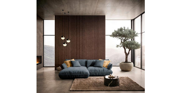 ECKSOFA  in Flachgewebe Blau  185/264 cm  - Blau/Schwarz, Design, Kunststoff/Textil (185/264cm) - Belluti