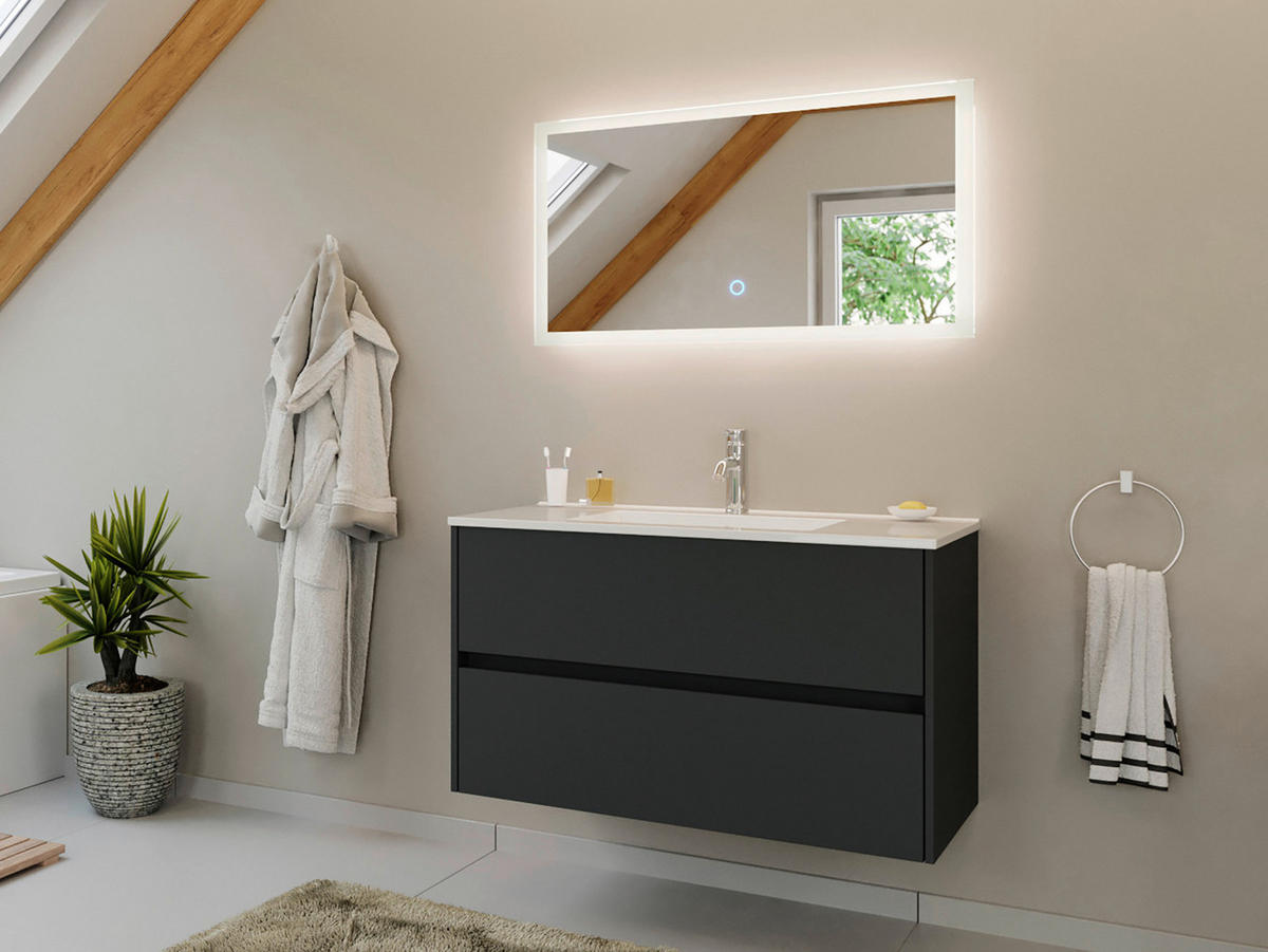 BADEZIMMER 2-teilig  in 100 cm  - Graphitfarben/Weiß, Basics, Keramik/Holzwerkstoff (100cm) - MID.YOU