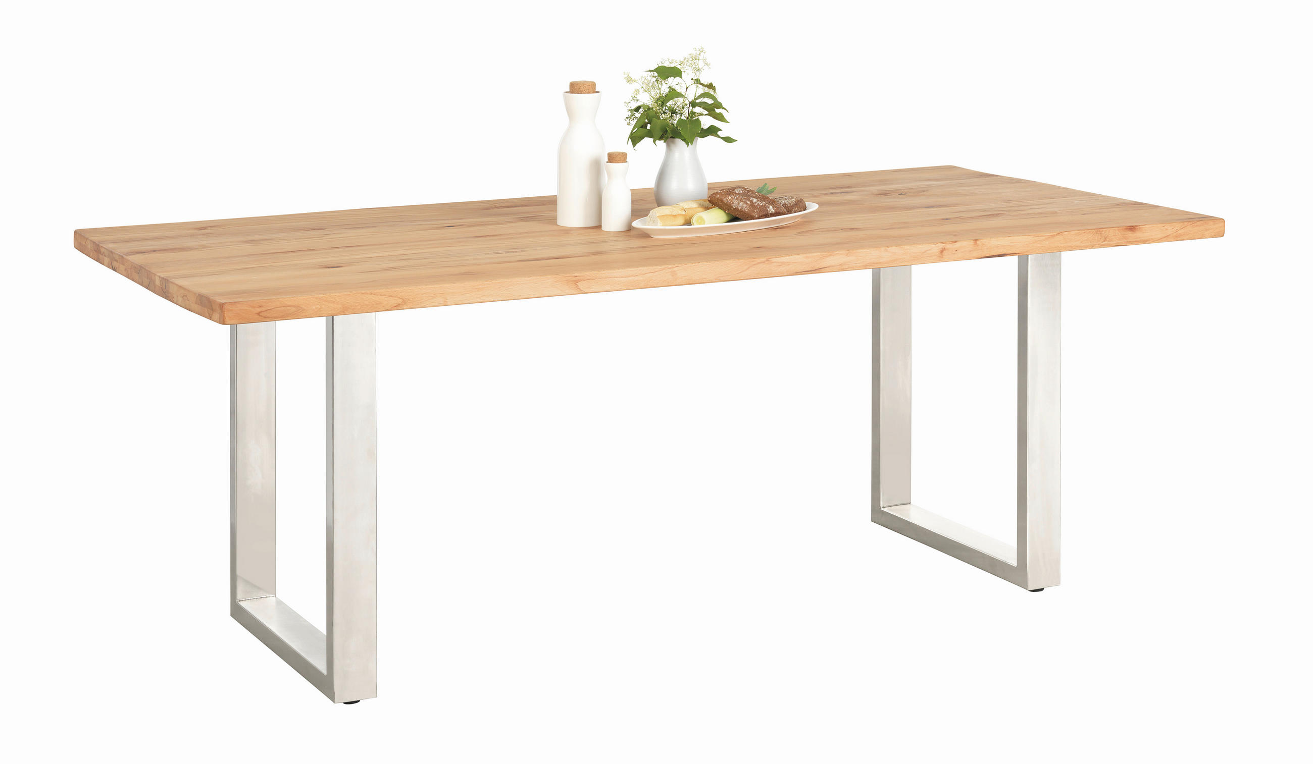 ESSTISCH Akazie vollmassiv rechteckig Akaziefarben  - Edelstahlfarben/Akaziefarben, Design, Holz/Metall (160/90/77cm) - Carryhome