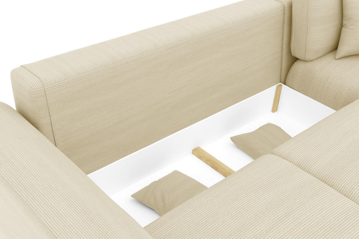 ECKSOFA in Cord Beige  - Chromfarben/Beige, Konventionell, Kunststoff/Textil (293/195cm) - MID.YOU