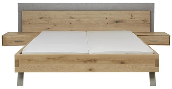 BETTANLAGE in Grau, Silberfarben, Eichefarben - Eichefarben/Silberfarben, Natur, Holz/Metall (180/200cm) - Valnatura
