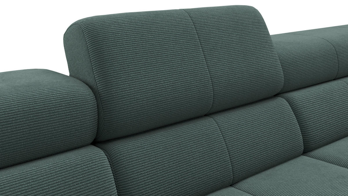 ECKSOFA Grün Feincord Rücken echt, Kopfteilverstellung, Sitztiefenverstellung  - Schwarz/Grün, KONVENTIONELL, Textil/Metall (293/226cm) - Hom`in