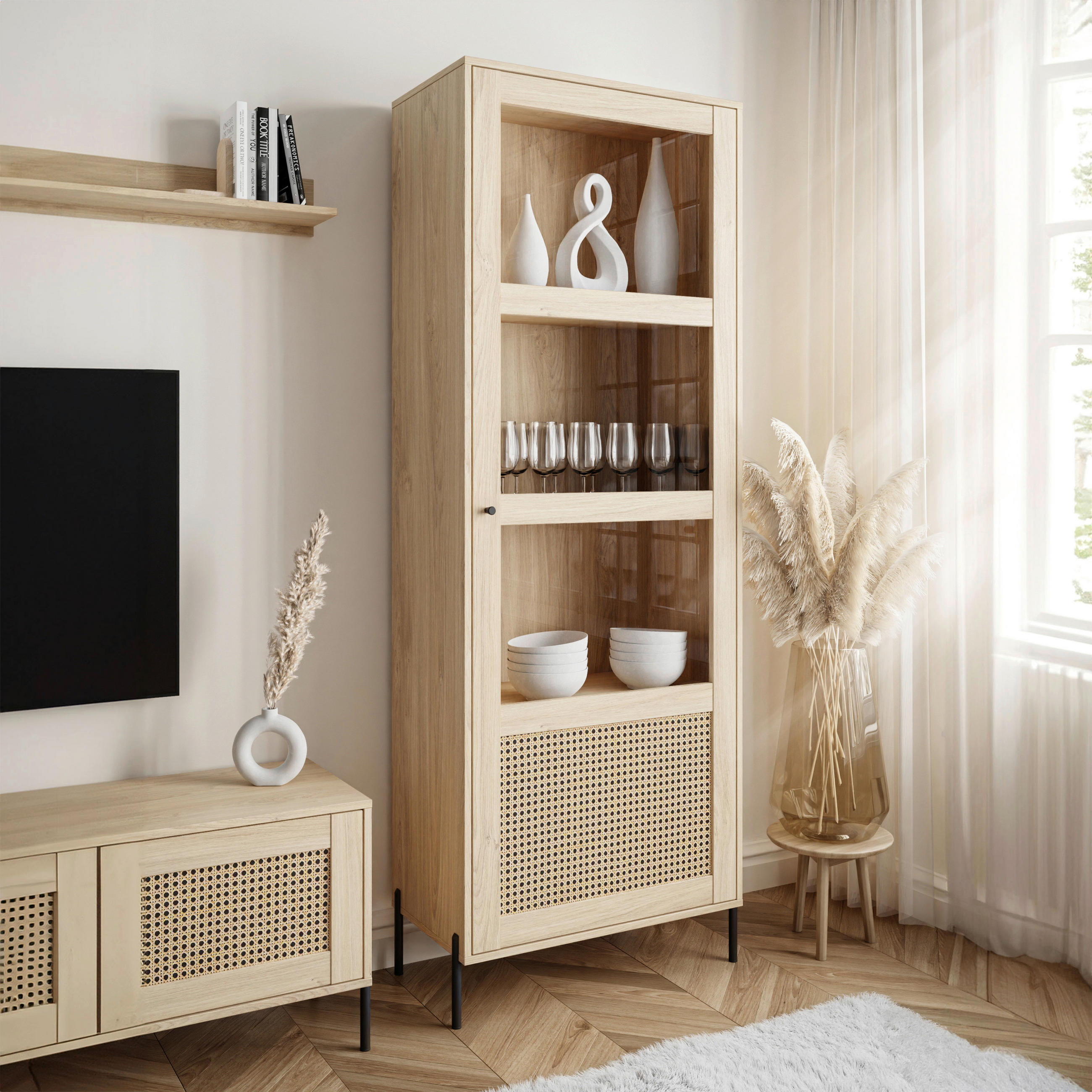 VITRINE in Eichefarben  - Eichefarben/Schwarz, Design, Glas/Holzwerkstoff (72/207/40cm) - MID.YOU