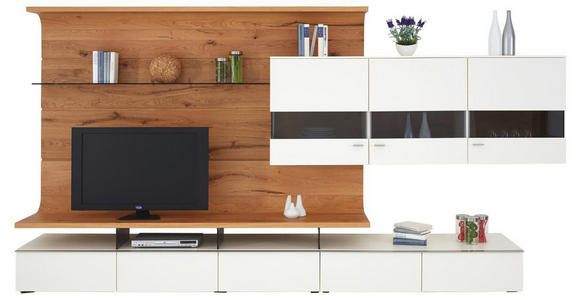 WOHNWAND in Weiß, Eichefarben, Honig - Edelstahlfarben/Eichefarben, Design, Glas/Holz - Moderano