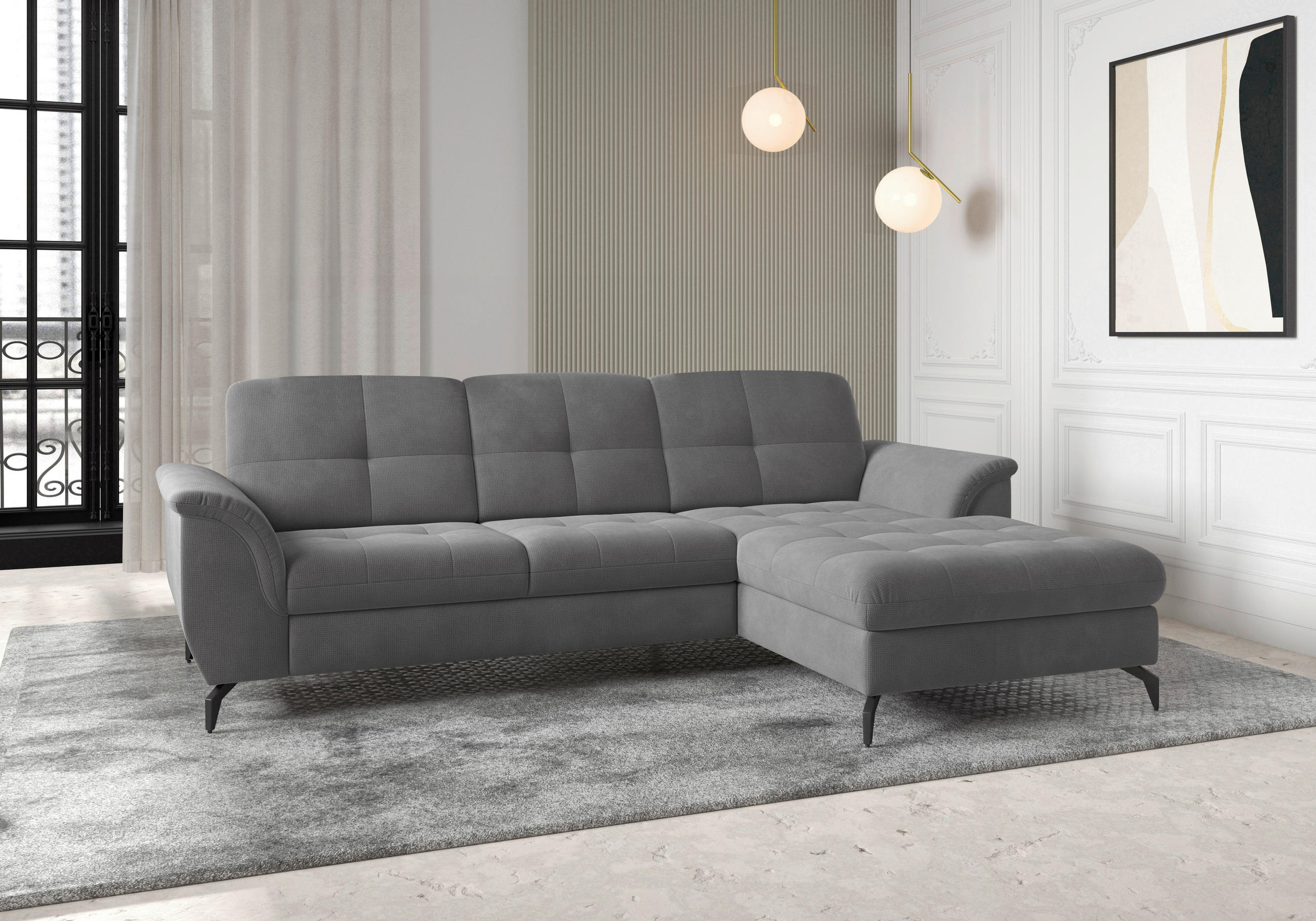 ECKSOFA in Flachgewebe Grau  - Schwarz/Grau, Modern, Textil/Metall (262/164cm) - Sit & More