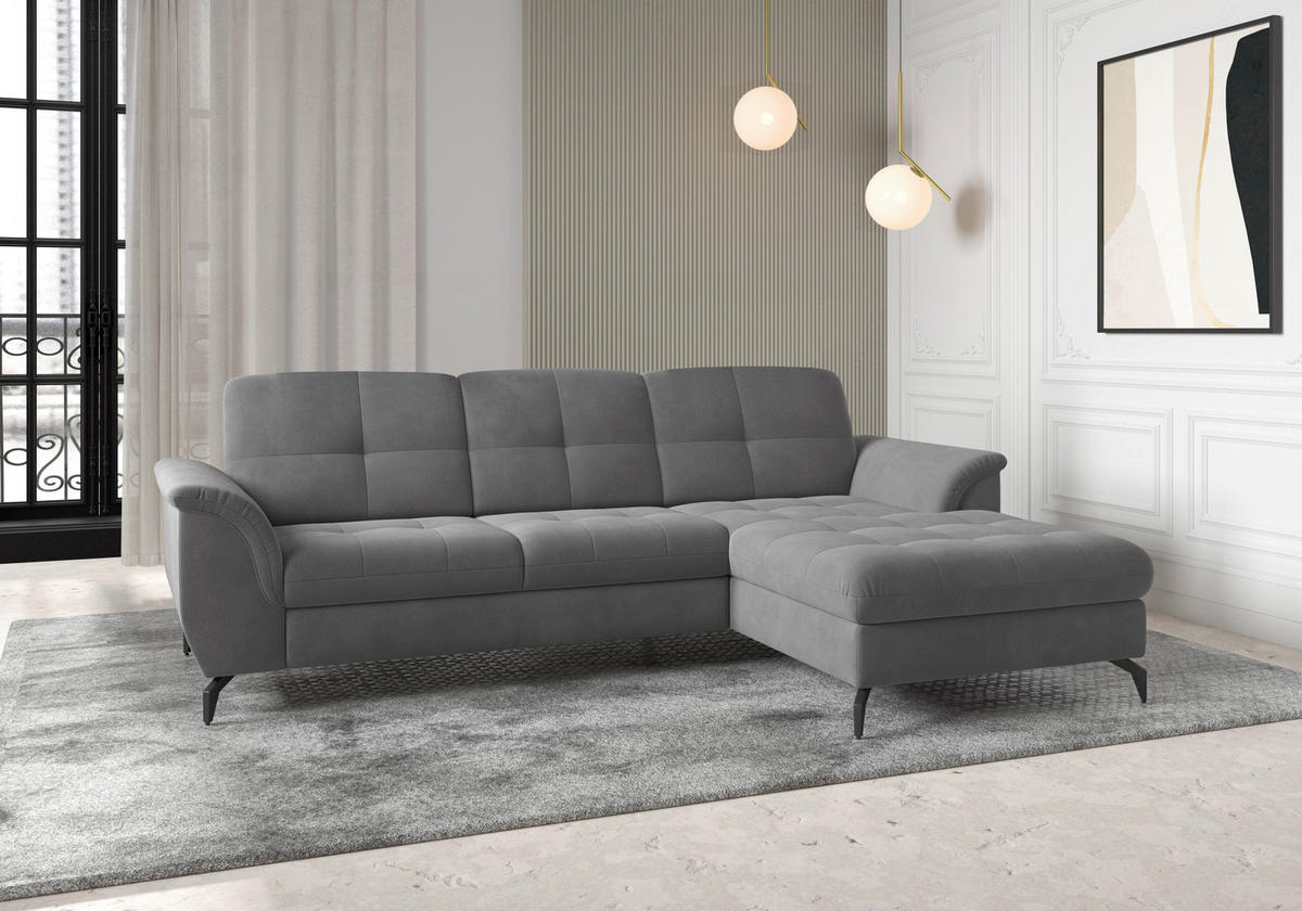 ECKSOFA ZORA E Grau Flachgewebe  - Schwarz/Grau, MODERN, Textil/Metall (262/164cm) - Sit & More