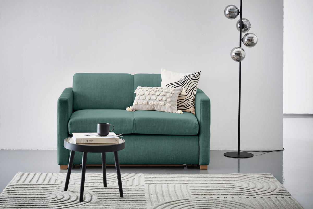 SCHLAFSOFA Flachgewebe Türkis  inkl. Bettkasten, Schlaffunktion, Rücken echt  - Türkis/Buchefarben, KONVENTIONELL, Holz/Textil (144/81/97,5cm) - Carryhome