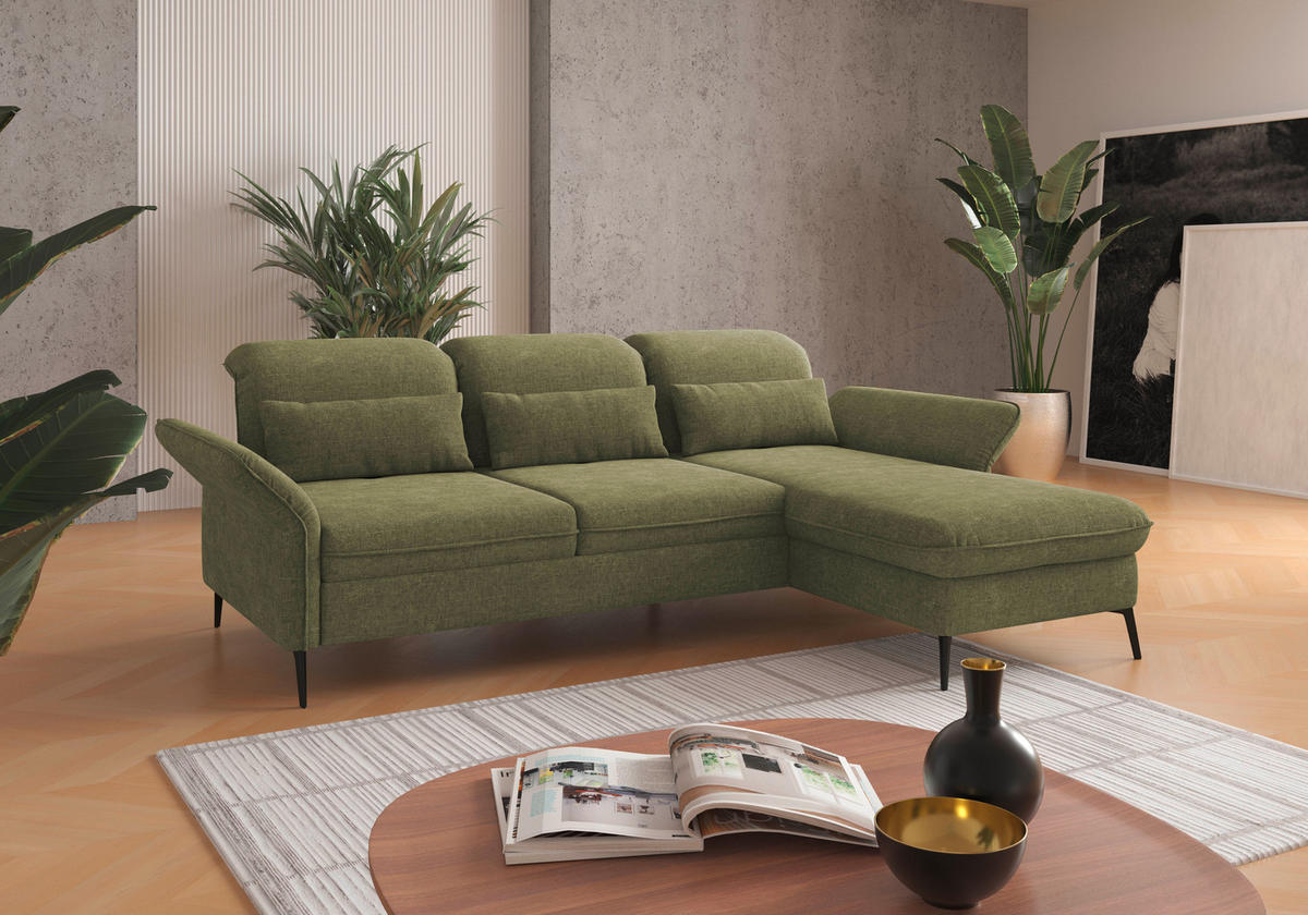 ECKSOFA in Flachgewebe Hellgrün  - Schwarz/Hellgrün, Konventionell, Textil/Metall (264/198cm) - Sit & More