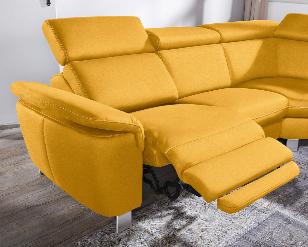 ECKSOFA in Flachgewebe, Mikrofaser Gelb  271/239 cm  - Gelb/Beige, Design, Textil/Metall (271/239cm) - Cantus