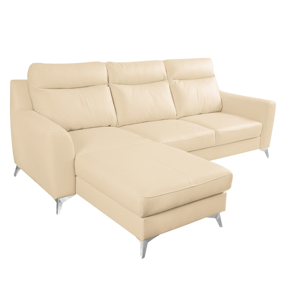 ECKSOFA Lederlook Echtleder Beige  - Chromfarben/Beige, Design, Leder/Textil (168/236cm) - Livetastic