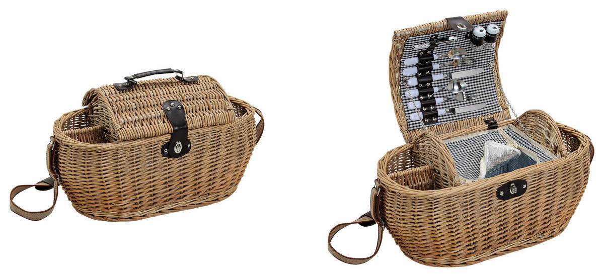 PICKNICKKORB FÜR 2 PERSONEN - Hellbraun, Basics, Holz/Textil (51/35/29cm)