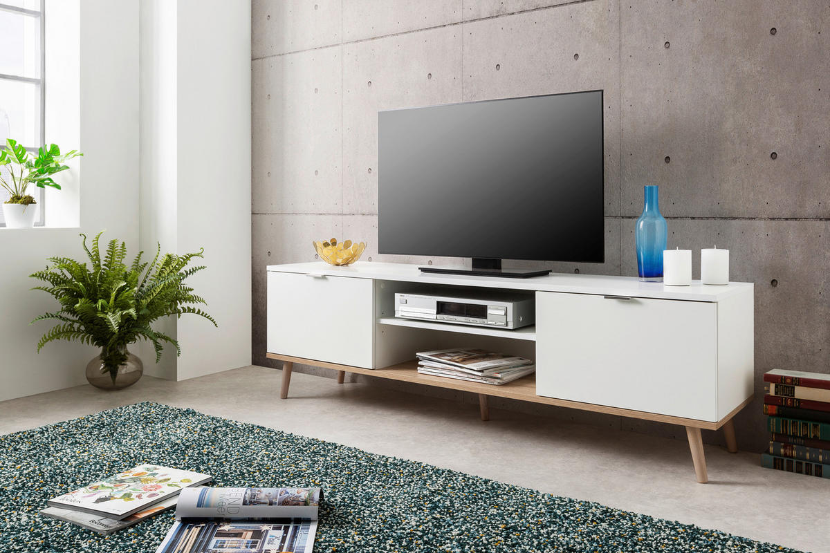 TV-ELEMENT bela, hrast sonoma  - barve hrasta/bela, Konvencionalno, kovina/leseni material (160/50/40cm) - MID.YOU