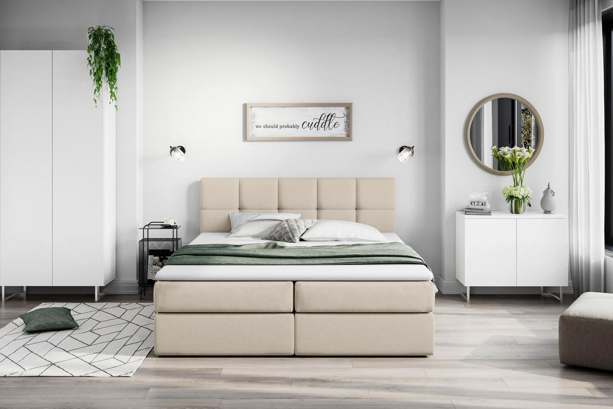 BOXBETT 200/220 cm  in Creme  - Creme/Schwarz, LIFESTYLE, Holz/Holzwerkstoff (200/220cm) - Livetastic