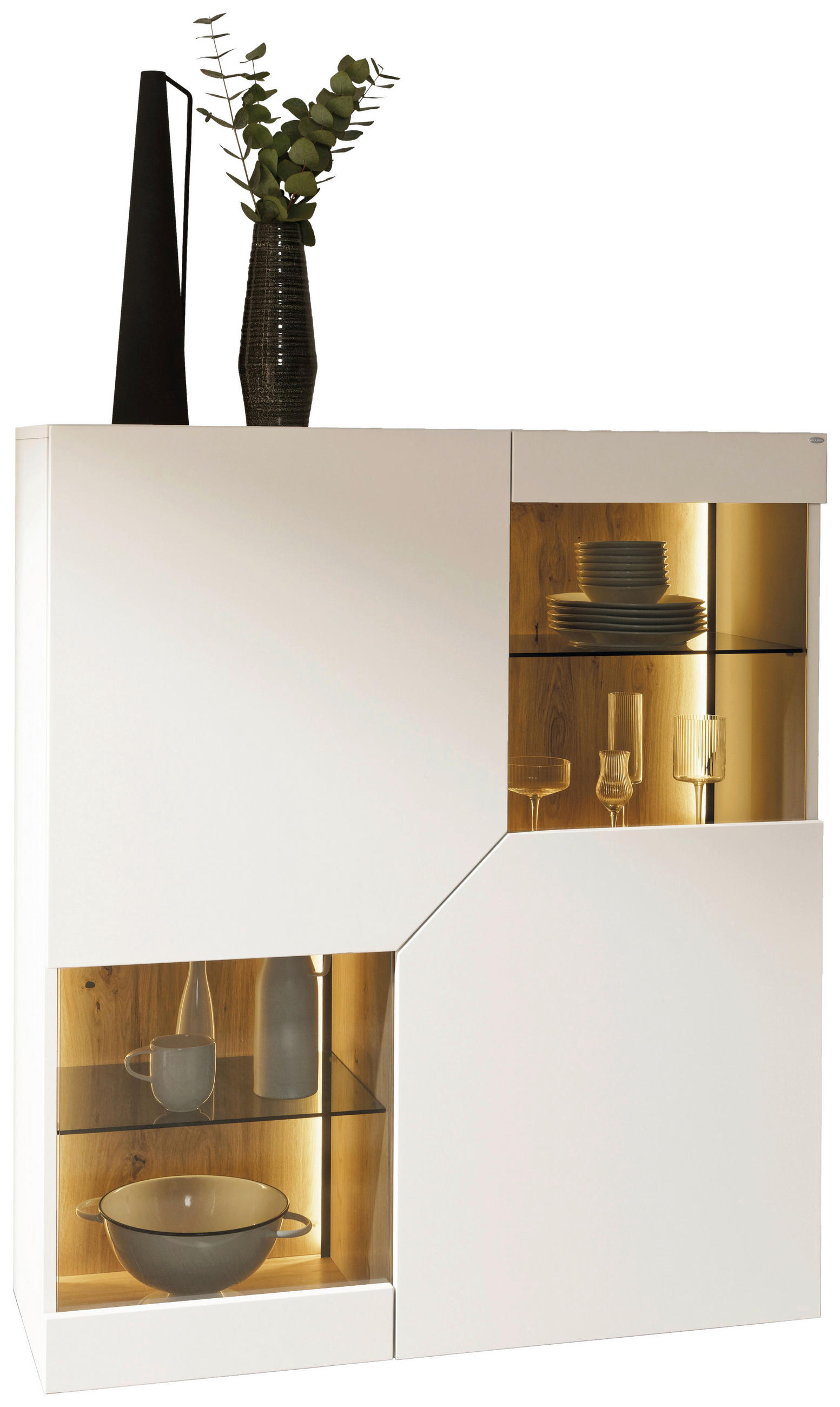 HIGHBOARD Weiß, Wildeiche  112/130/43 cm  - Wildeiche/Weiß, Design, Glas/Holz (112/130/43cm) - Voglauer