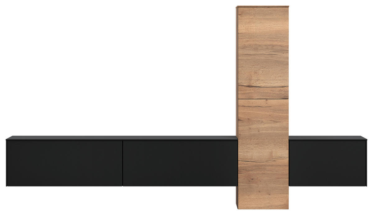 WOHNWAND  in Schwarz  282/160/37 cm  - Eichefarben/Schwarz, Design, Holzwerkstoff (282/160/37cm) - Celina Home