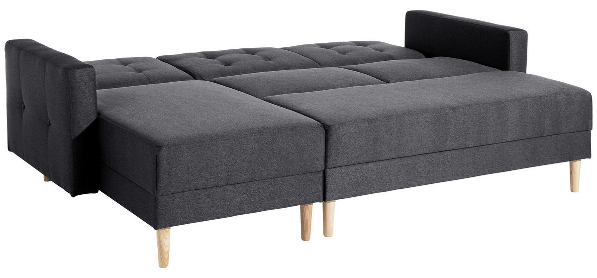 ECKSCHLAFSOFA inkl. Hocker  mit Schlafen auf Sitzhöhe Flachgewebe Graphitfarben  - Eschefarben/Graphitfarben, MODERN, Holz/Textil (223/152cm) - Max Winzer
