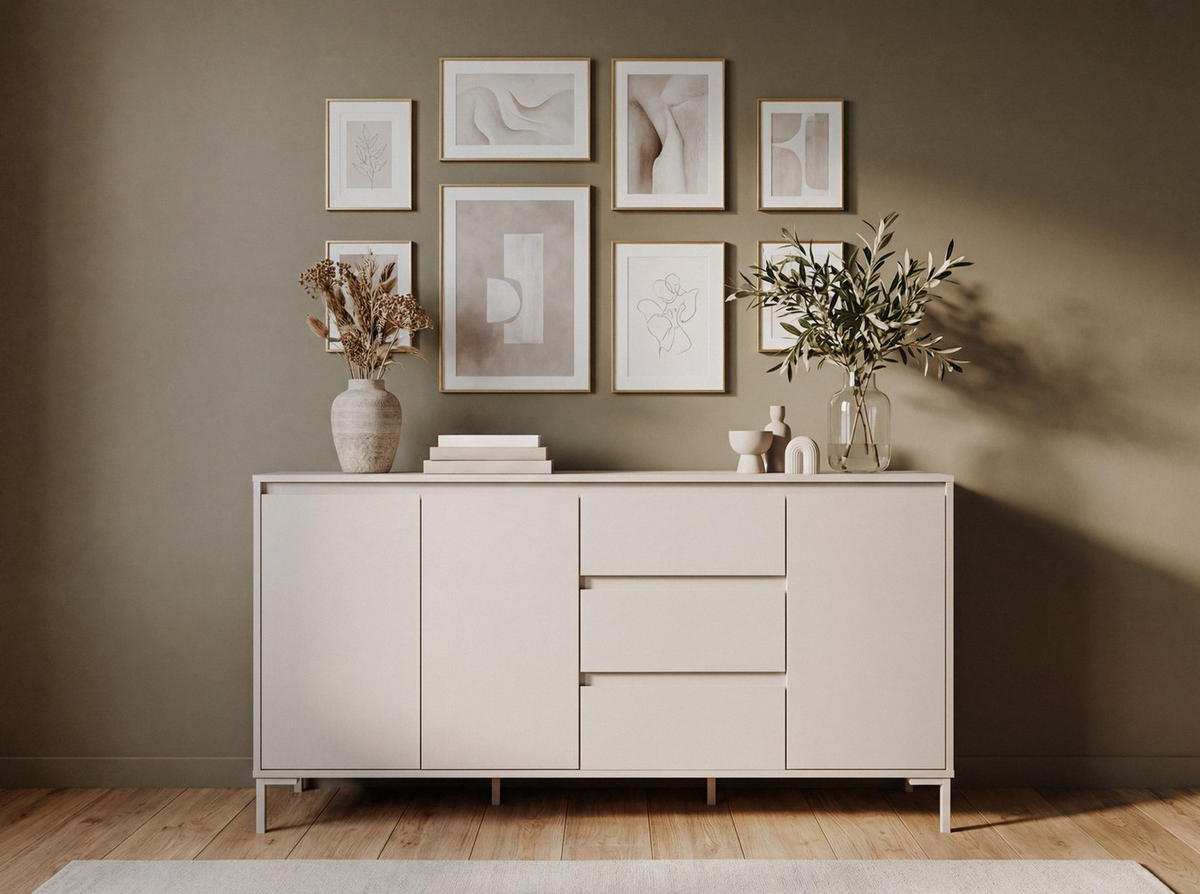 SIDEBOARD  170/87/40 cm 3 Schublade(n)  - Kaschmir, Design, Holzwerkstoff/Metall (170/87/40cm) - MID.YOU