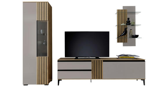 WOHNWAND in Greige, Wildeiche 277/200/45 cm - Wildeiche/Greige, Design, Glas/Holz (277/200/45cm) - Moderano
