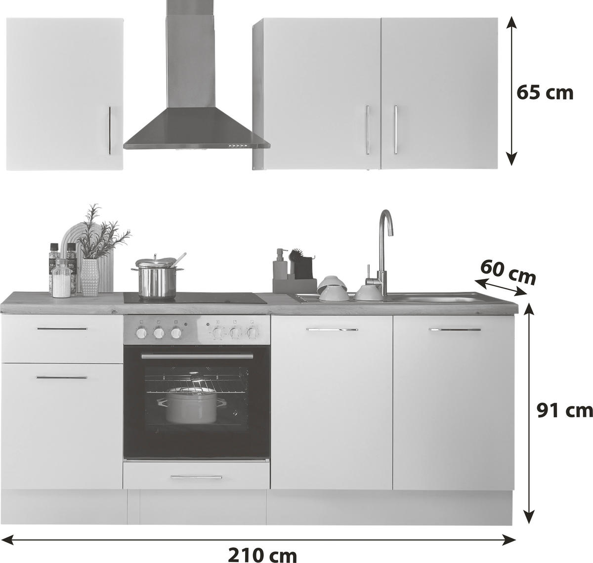 KÜCHENBLOCK 210 cm   in Weiß, Eiche Artisan  - Chromfarben/Weiß, Basics, Holzwerkstoff/Metall (210cm) - MID.YOU