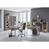 BÜRO erweiterbar, in verschiedenen Holz-Dekoren erhältlich, Schreibtisch seitenverkehrt montierbar, abschließbar Sonoma Eiche, Anthrazit Hochglanz - Anthrazit Hochglanz/Sonoma Eiche, MODERN, Holzwerkstoff - MID.YOU