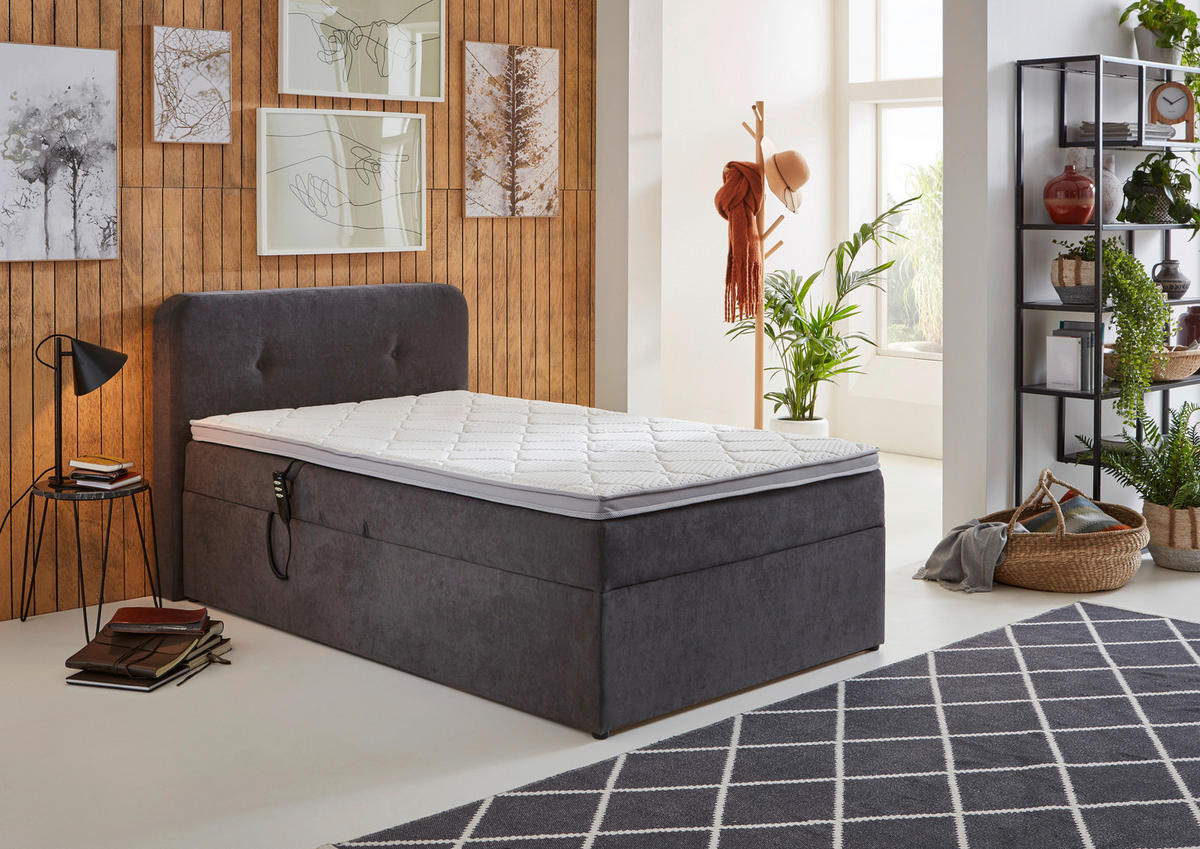 BOXSPRINGOVÁ POSTEĽ, 120/200 cm, sivá - čierna/sivá, Konventionell, textil/plast (120/200cm) - Livetastic