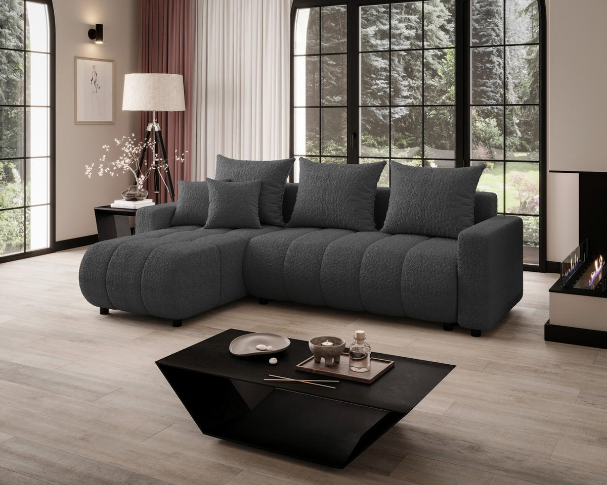 ECKSOFA  in Bouclé Dunkelgrau  - Dunkelgrau/Schwarz, MODERN, Kunststoff/Textil (150/240cm) - Carryhome