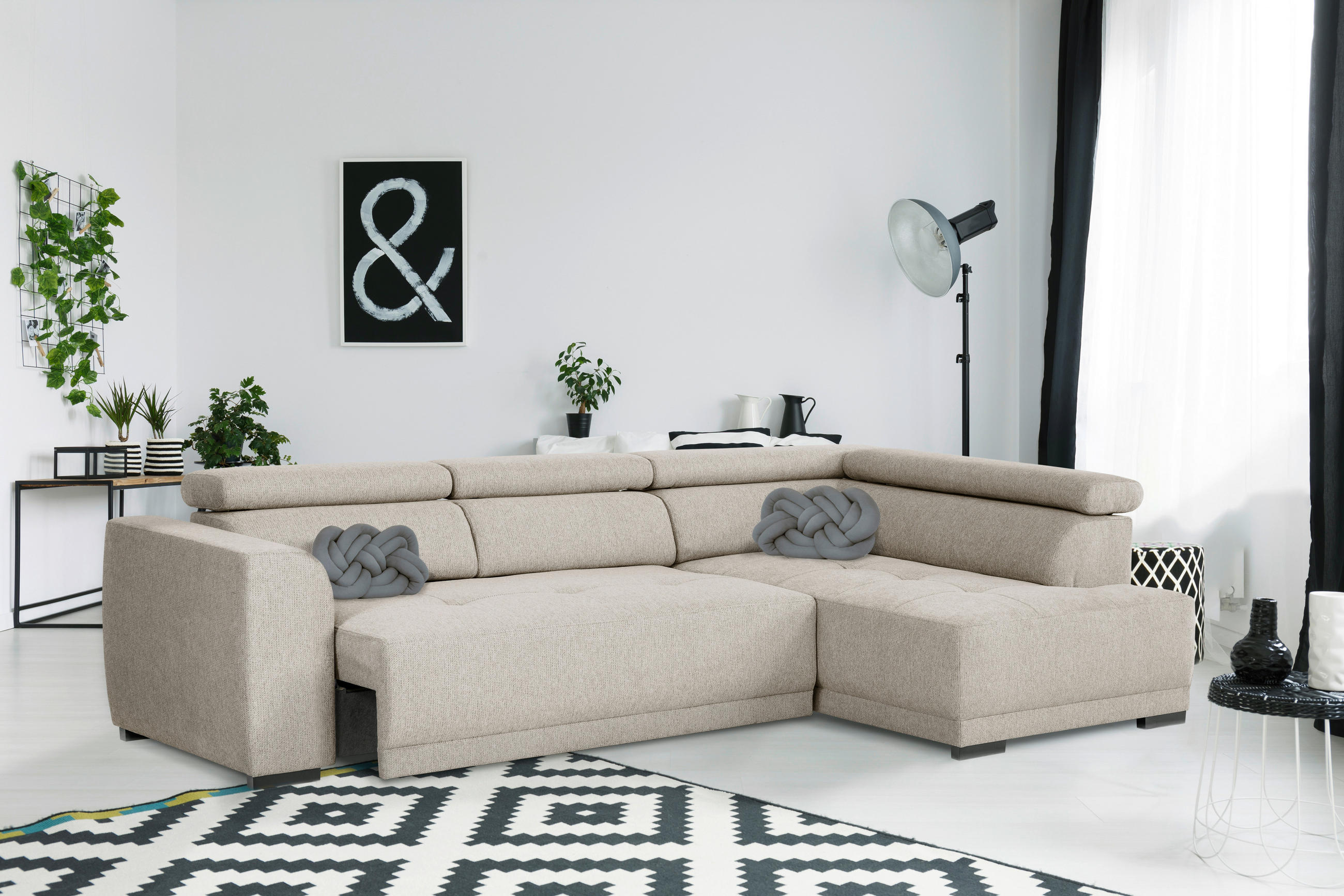 ECKSOFA Greige Struktur  - Greige/Schwarz, Design, Kunststoff/Textil (284/205cm) - Xora