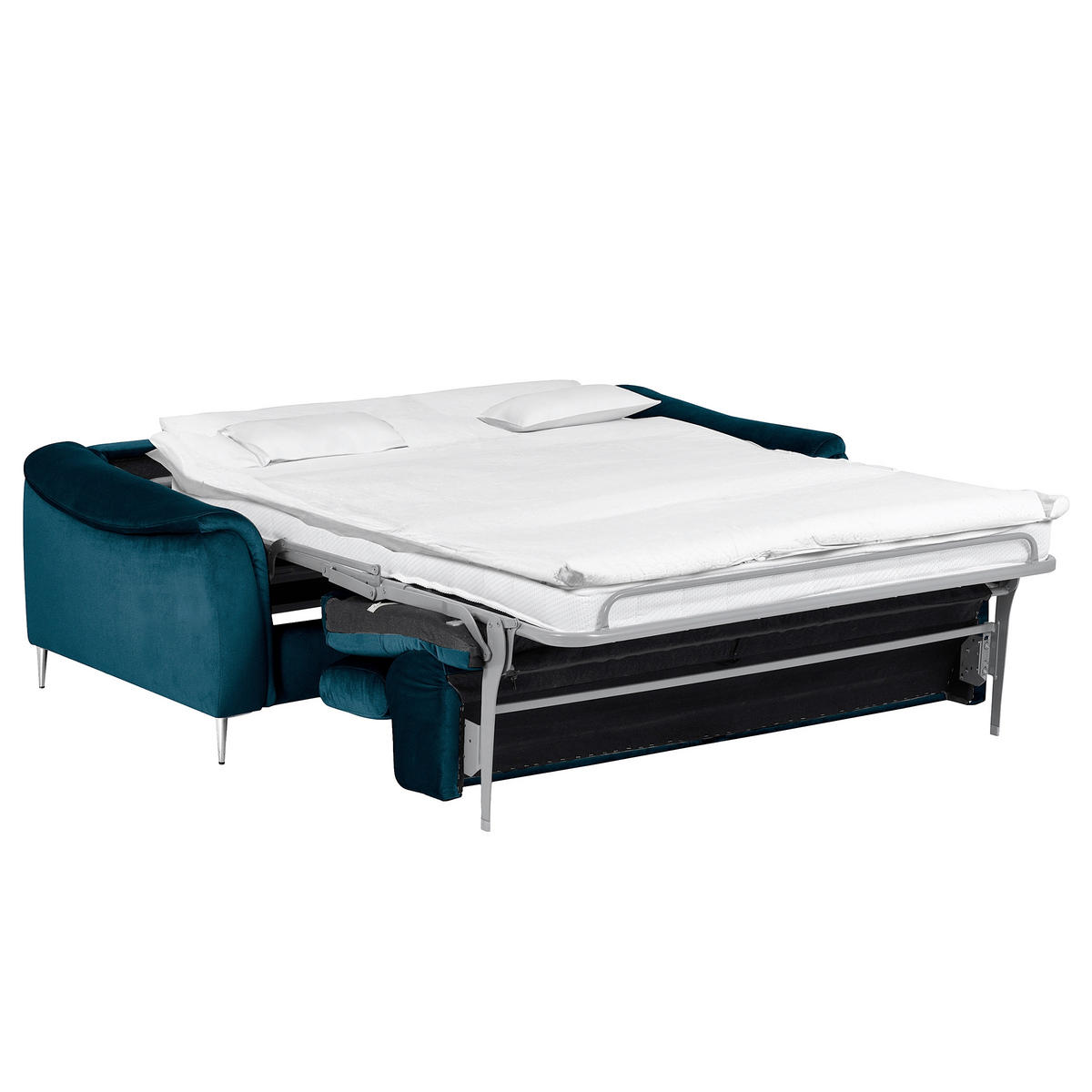 SCHLAFSOFA Samt Dunkelblau  - Chromfarben/Dunkelblau, Design, Textil/Metall (203/77-98/103cm) - MID.YOU