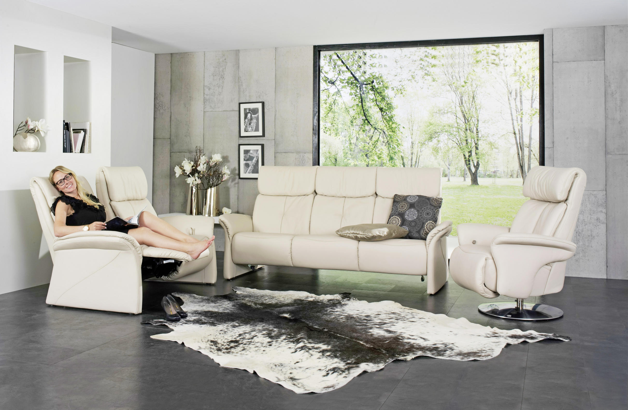 3-SITZER-SOFA Echtleder Hellblau  - Schwarz/Hellblau, KONVENTIONELL, Leder/Kunststoff (209/89/105cm) - Himolla Komfortklass