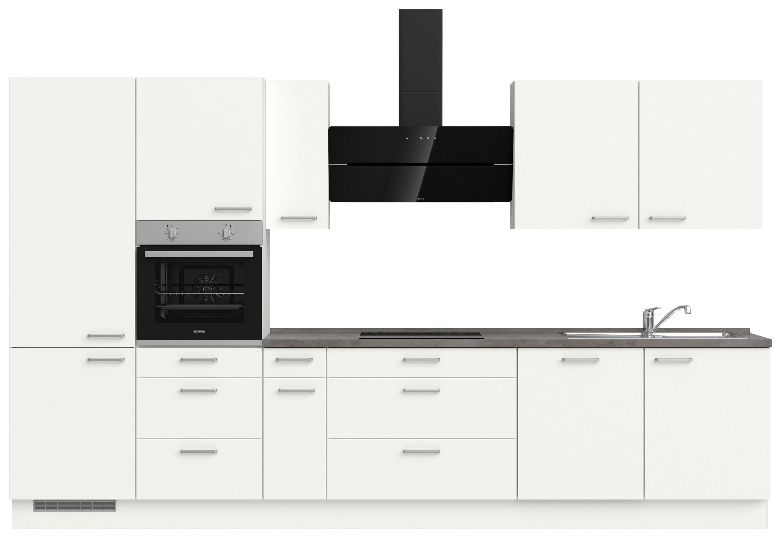 BUCĂTĂRIE FĂRĂ ELECTROCASNICE  - alb/culoare inox, Modern, metal/material pe bază de lemn (360cm) - Nobilia