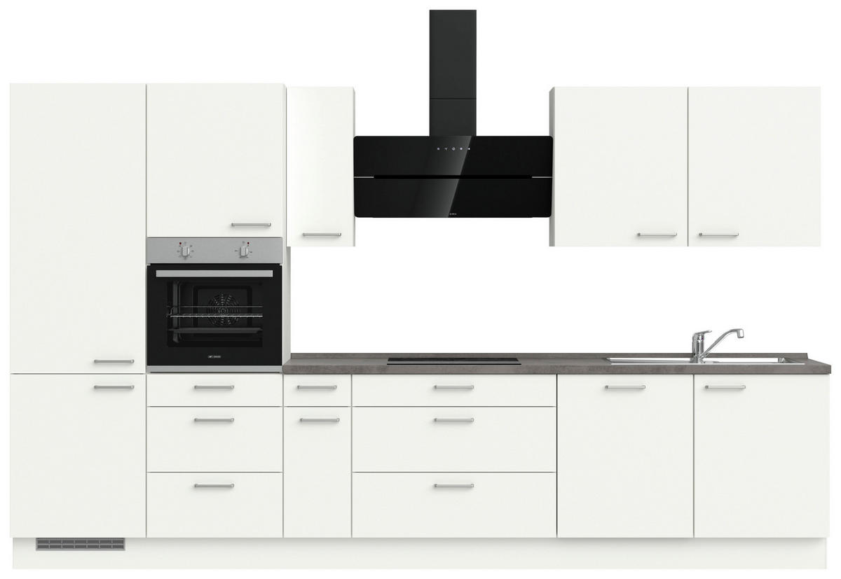 BUCĂTĂRIE FĂRĂ ELECTROCASNICE  - alb/culoare inox, Modern, metal/material pe bază de lemn (360cm) - Nobilia