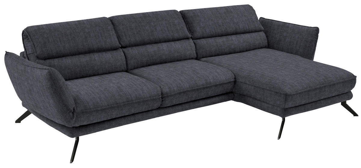 ECKSOFA in Velours Grau  283/153 cm  - Schwarz/Grau, Design, Textil/Metall (283/153cm) - Valdera