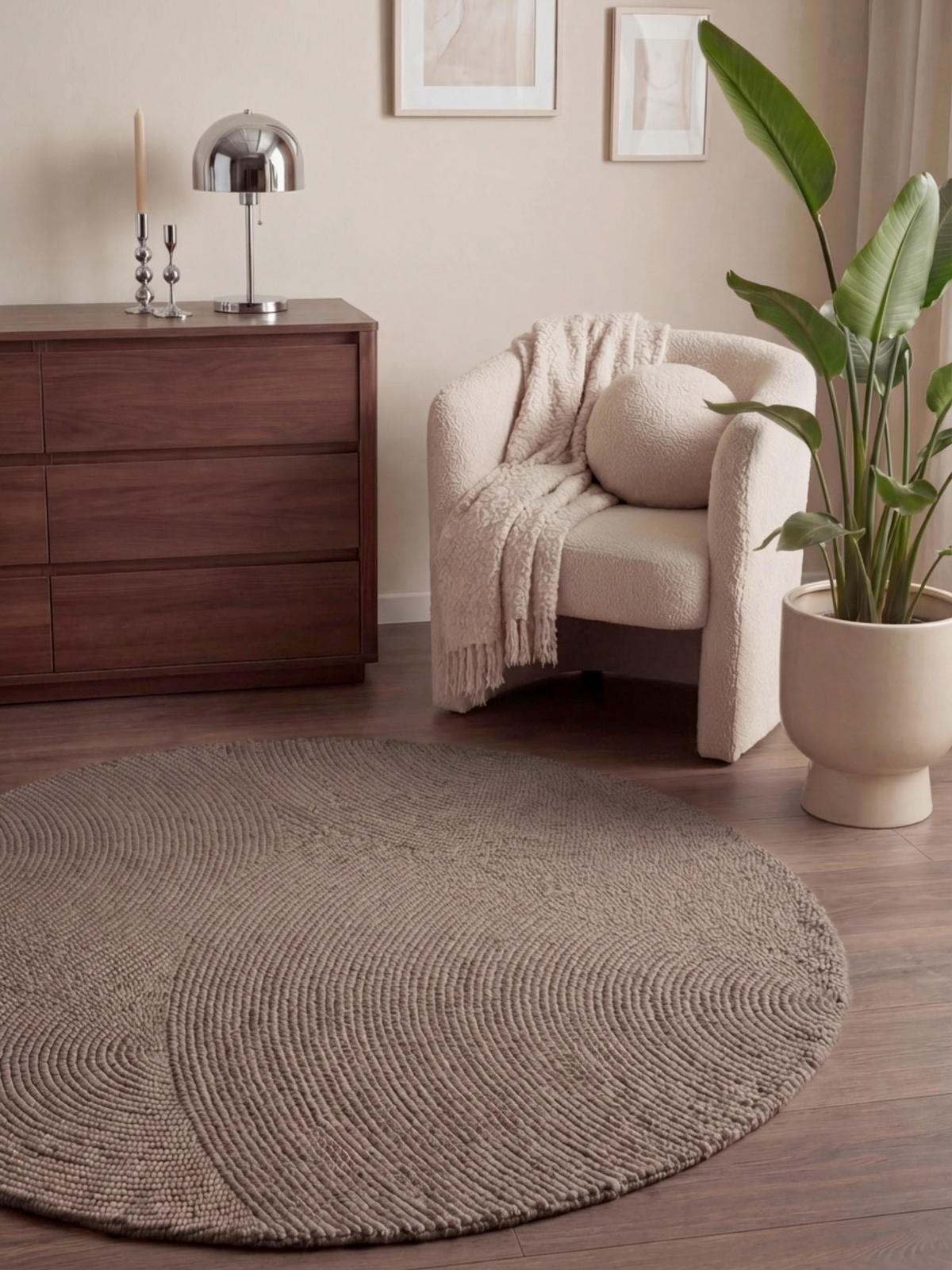 WOLLTEPPICH 120 cm Calmio Taupe rund  - Taupe, Basics, Textil (120cm) - Hanse Home