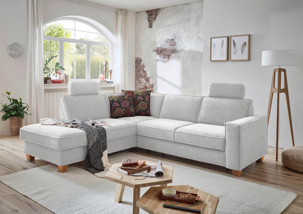 ECKSOFA Silberfarben Flachgewebe  - Eichefarben/Silberfarben, KONVENTIONELL, Holz/Textil (213/236cm) - Sit & More
